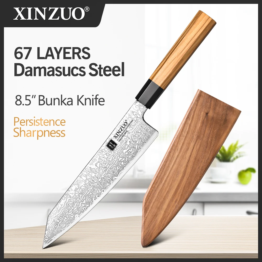 Imagem -01 - Xinzuo-aço Damasco Bunka Faca Punho Octogonal Facas Chef Kiritsuke Sharp Pro Cleaver Cook Super 8.5 xinzuo aco damasco bunka faca punho octogonal facas chef kiritsuke sharp pro cleaver cook super 85 01