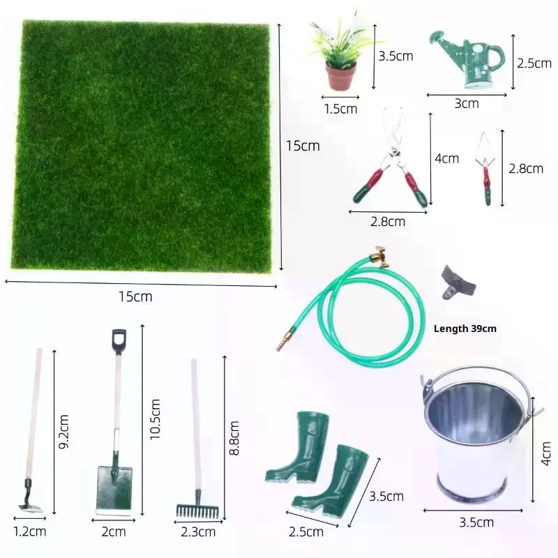 1 ensemble de Simulation de maison de poupée, pelle Miniature, houe, fourche et tuyau d'eau, outil de réparation, accessoires de jardin féerique, outils agricoles