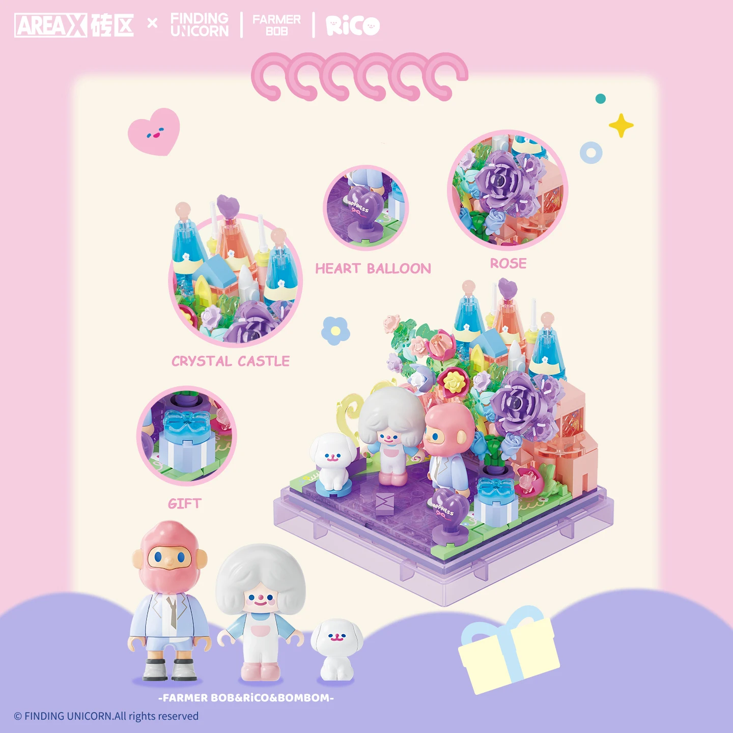 AREAX FINDING UNICORN FARMER BOB RiCO Happy Holiday Assembly Building Blocks Stack Brick Box Desktop Decoration Toys Adult Gifts