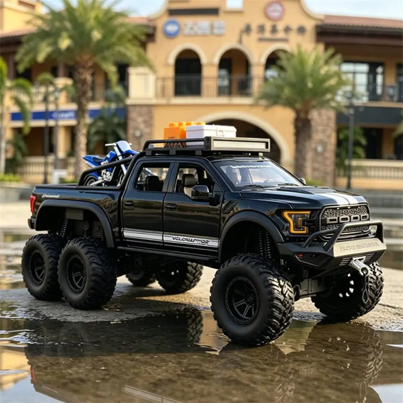 1/24 Raptor F150 6X6 Tire Alloy Pickup Car Model Diecast Metal Modified Off-Road Vehicles Car Model Sound Light Collection Gifts