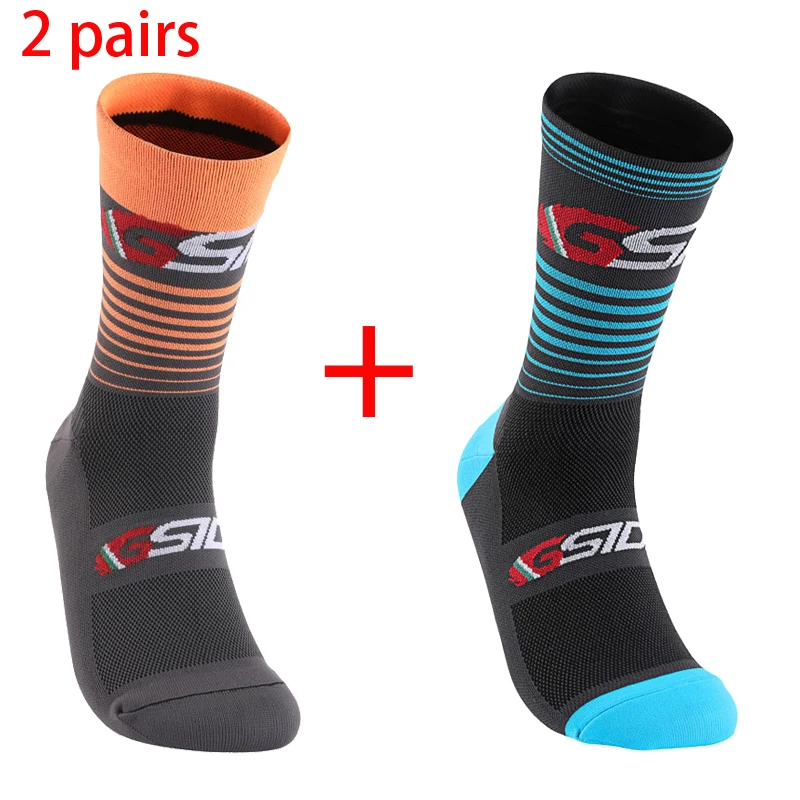 Calcetines de compresión hasta la rodilla para ciclismo, medias deportivas de alta calidad para correr, ciclismo de montaña y carretera, 2 pares