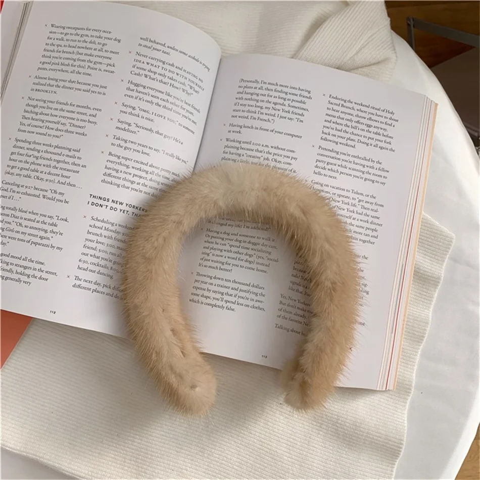 Korean Chic Mink Hair Hoop Internet Celebrity Fur Hair Clip Real Hair Accessories Temperament Fur Wide-Brimmed Headwear Winter