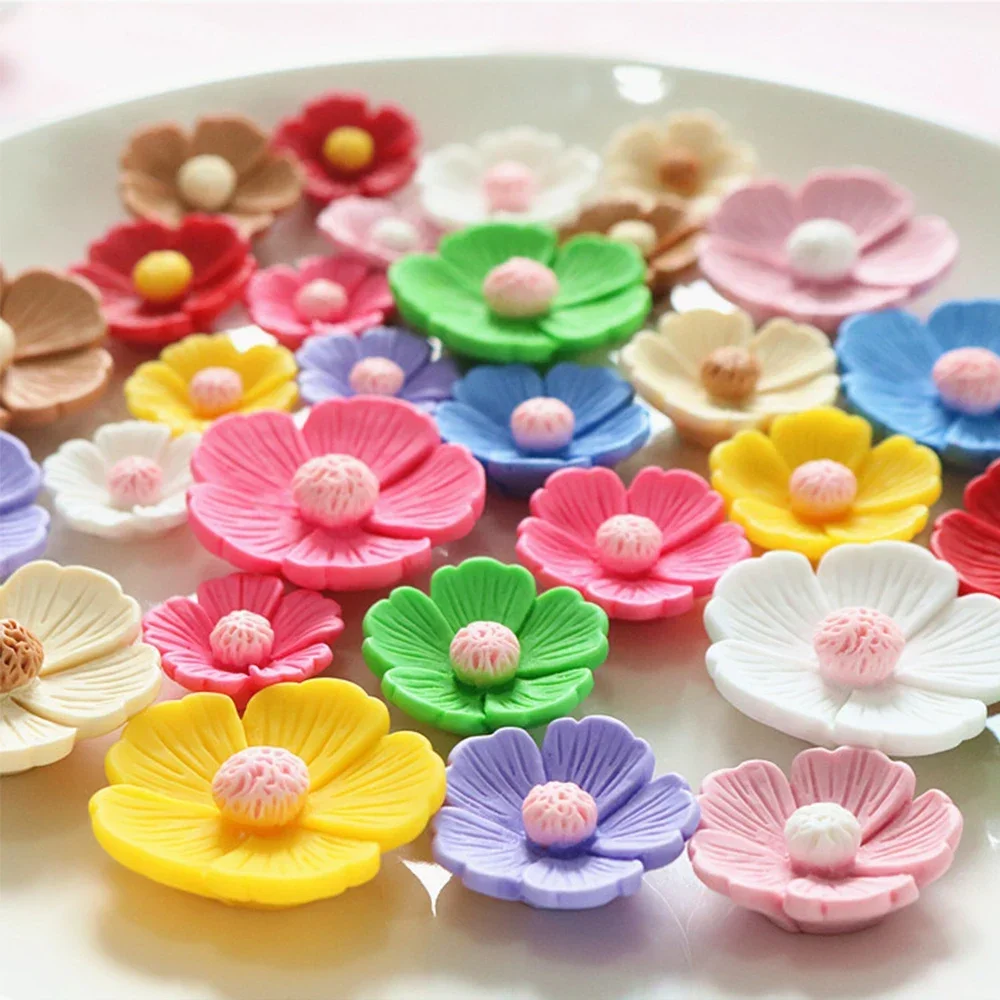 10PCS 21mm-34mm Five Petal Flower Resin Flat Back Cabochons For Hairpin Scrapbooking DIY Jewelry Craft Decoration Accessories