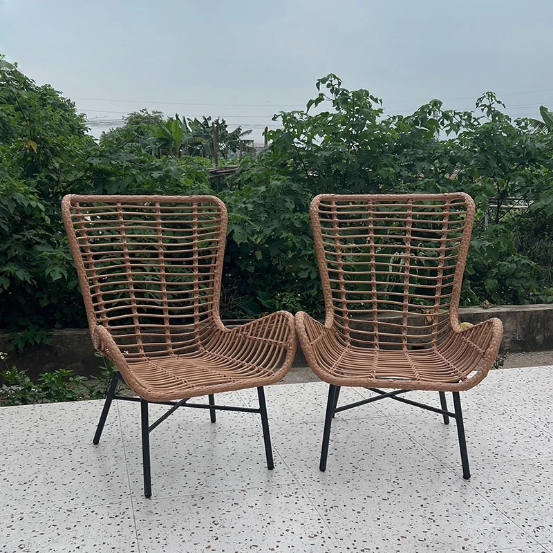 

Outdoor rattan table and chair combination garden courtyard Nordic simple balcony coffee table three-piece set high backrest rat