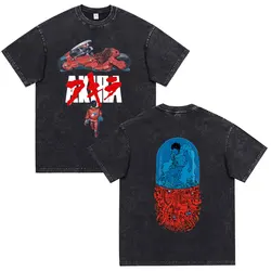 Anime Akira Vintage Washed T Shirt 90s Science Fiction Movie Shotaro Kaneda Short Sleeve T Shirts Cotton Casual Loose T-shirts