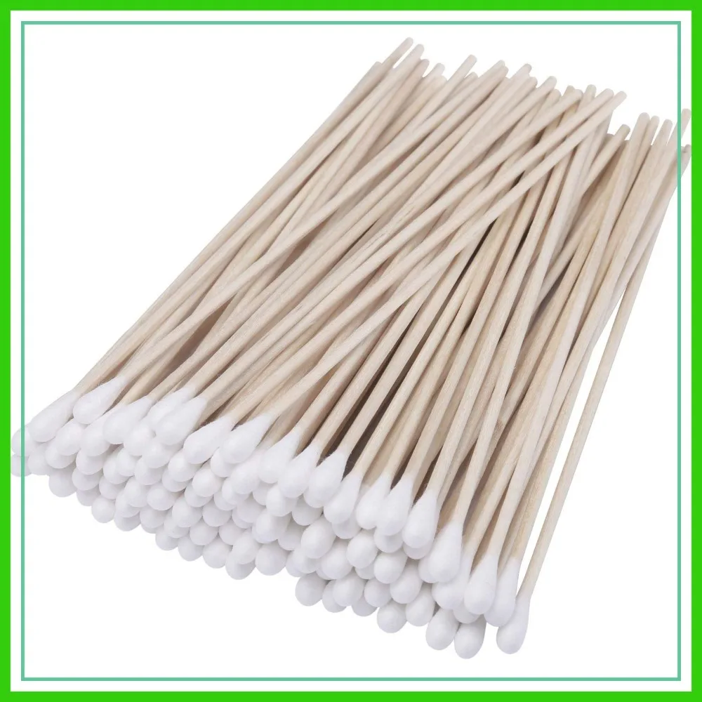 

6 Inch Cotton Swabs 500 Pcs, Wooden Handle Single Tip for Cleaning, Makeup, Crafts