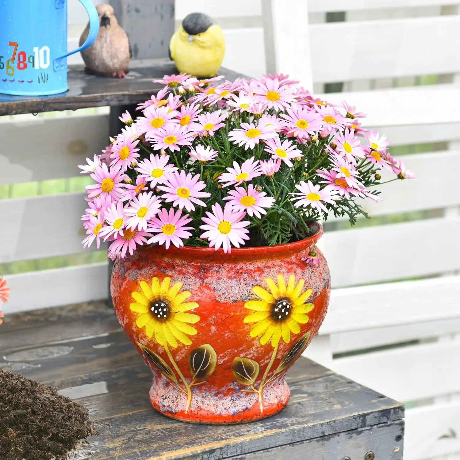 Indoor Outdoor Decor Ceramic Vintage Large Flower Pot, Hand Painted Succulent Planter