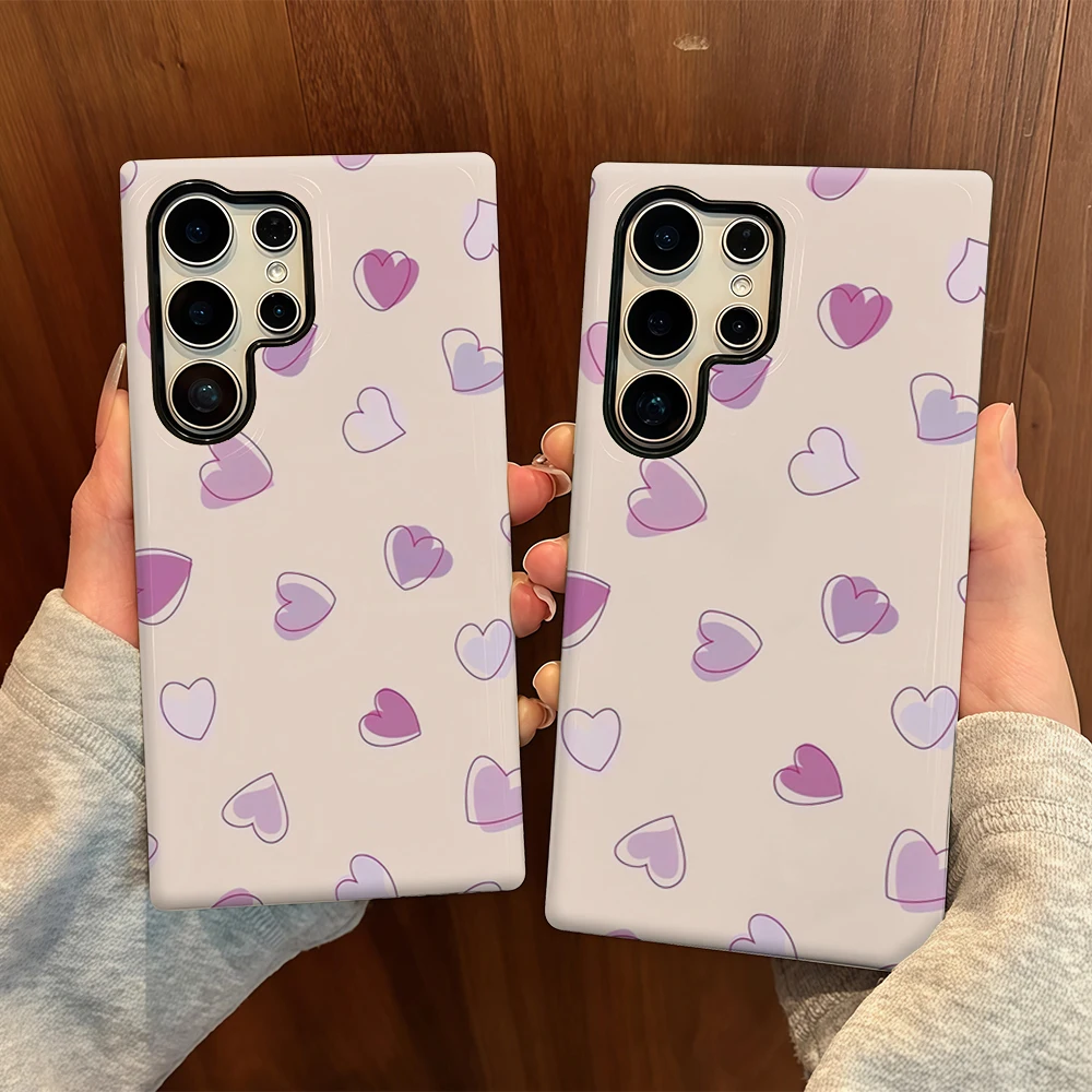 حافظة هاتف على شكل قلب باستيل لهاتف سامسونج جالاكسي S25 Ultra S24 S23 Ultra Plus غطاء خلفي لامع بطبقة مزدوجة #6
