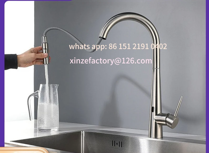 

Customizable Winter Induction Smart 304 Stainless Steel Pull Rotary Vegetable Basin Hot and Cold Outlet Kitchen Faucet
