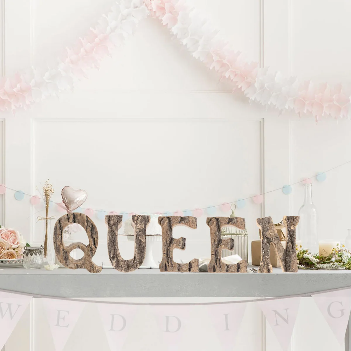 

1Pcs Natural Tree Bark Design English Letters Wooden Decoration Vintage Home Ornament Rustic DIY Craft Accent for Mantle Shelf