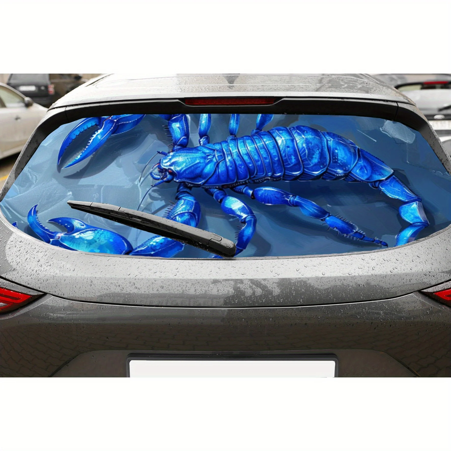

Изысканная художественная наклейка с синим принтом скорпиона на заднее лобовое стекло автомобиля, наклейка на окно грузовика, прозрачная перфорированная виниловая наклейка на заднее окно S