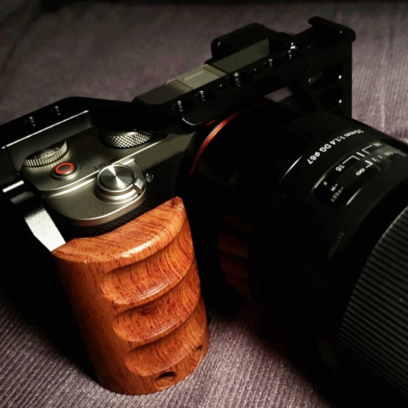 Camera Cage For Sony A7C Camera With Wooden Handle Protection Frame With Cold Shoe