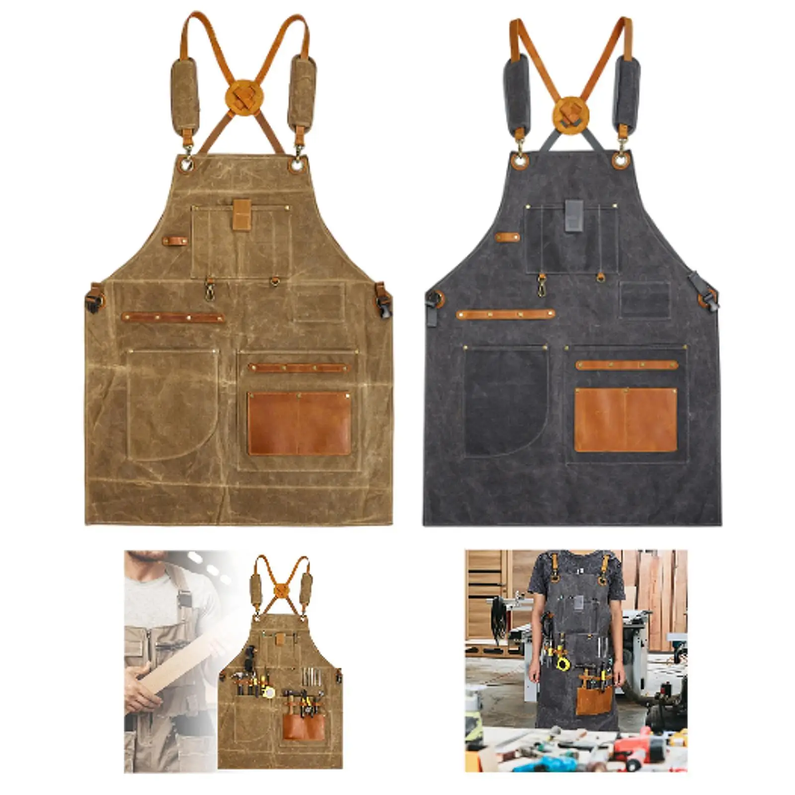 Apron Bengkel Kayu Tebal dengan Kantong Organizer Peralatan, Apron Perkakas untuk Tukang Kebun, Tukang Kayu, Tukang Listrik, Tukang Pipa, Pekerjaan Listrik