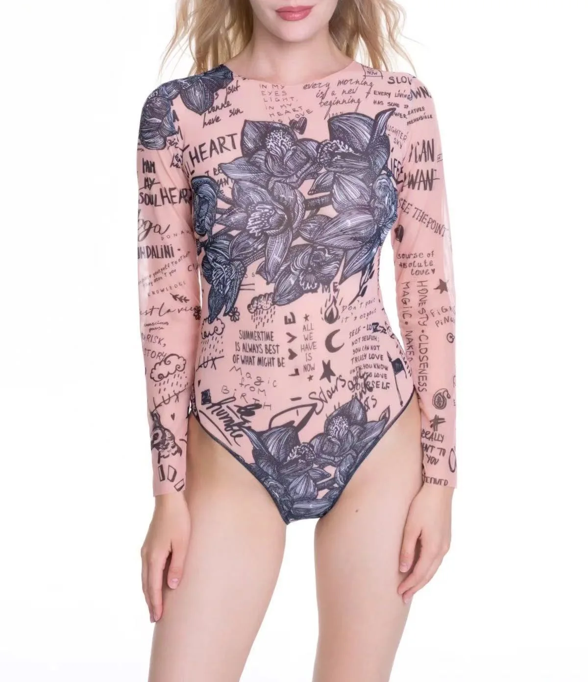 2025 Sheer Mesh Swimsuit Womens Sexy with UV Protection One Piece Bathing Suit for Beach Pool Summer Long Sleeve Corset Bodysuit