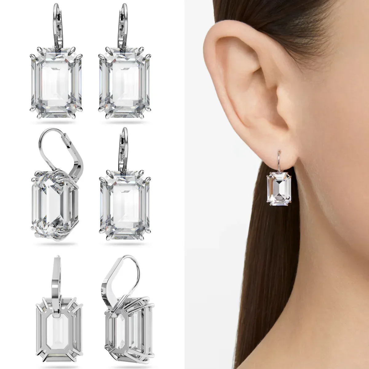 

2025 New High Quality Luxury Millenia - Droplet Shaped Square Cut White Earrings S925