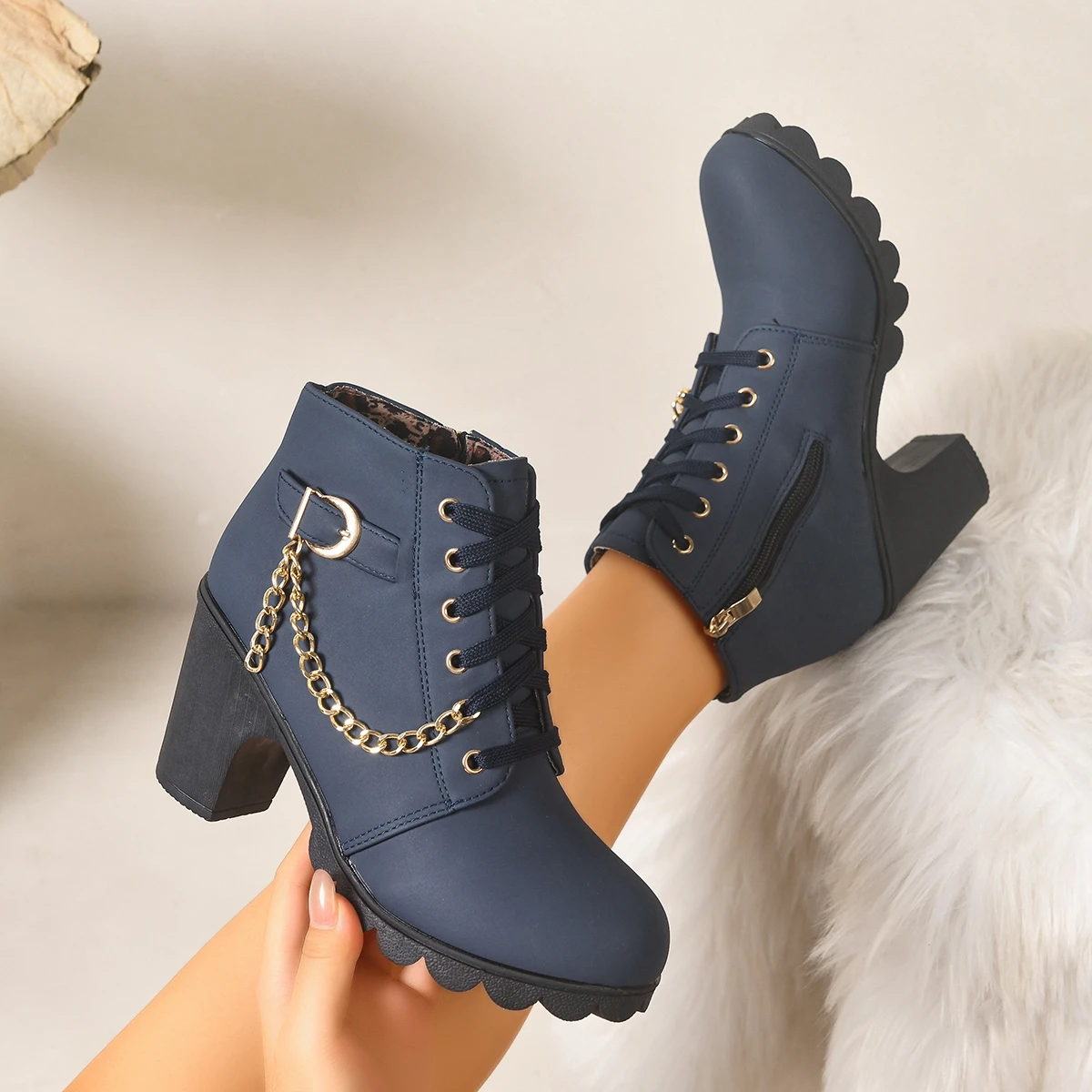 2026 New Women Boots Outdoor Fashion Anti-slip Shoes for Women Winter High Quality Boots Lace-up High Heels Shoes for Women