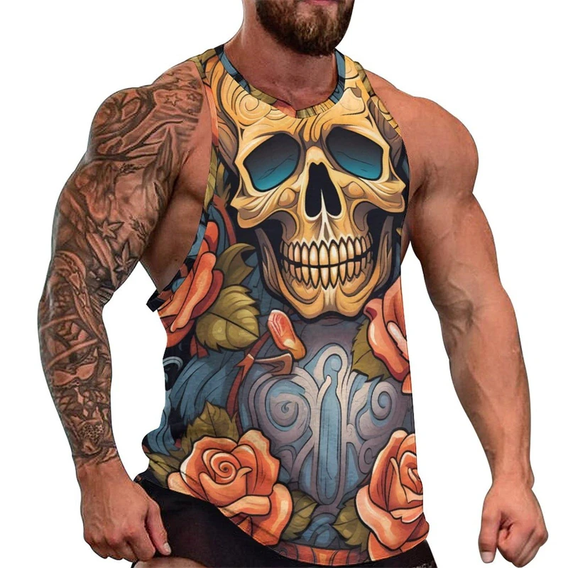 Newest Fashion Skull 3D Print Men\'s Tank Tops Casual Hip Hop Graphic Streetwear Fitness Tops Tees Men Summer Sleeveless Shirts