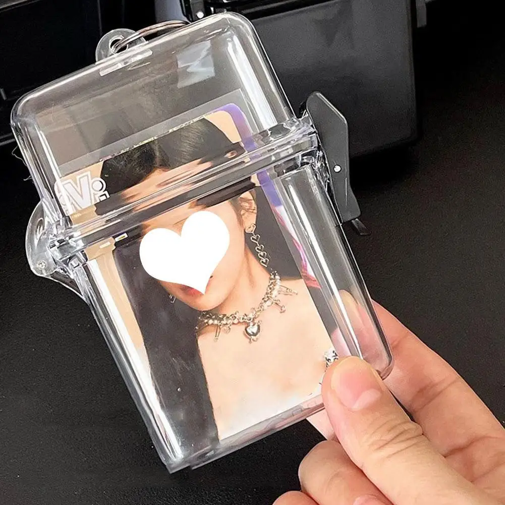 Plastic Photo Card Holder 3 Inch Transparent Kpop Idol Photocard Storage Box With Rope Card Collection Organizer Case