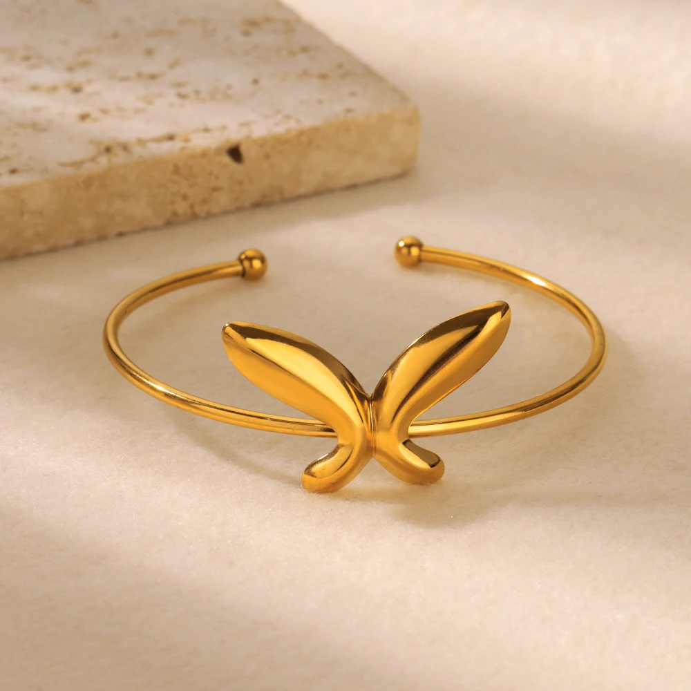 Free Shipping Minimalist Bowknot Bangles For Women Stainless Steel Gold Color Bangles Bracelets Femme Trendy Jewelry Gift
