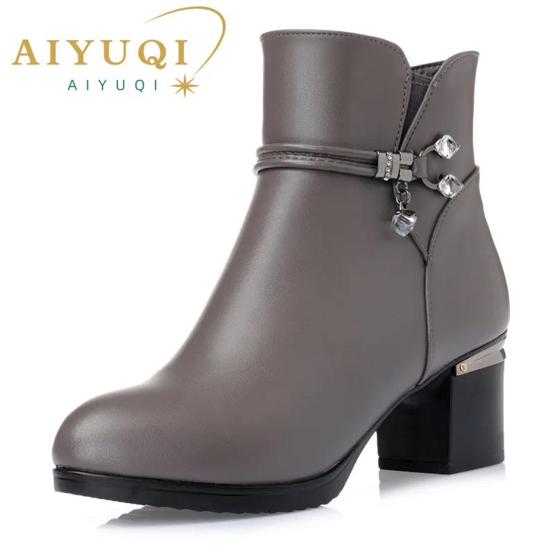 

AIYUQI Winter wool Women Boots Genuine leather snow boots slope with thick warm ankle boots Women's boots plus size 35-43#