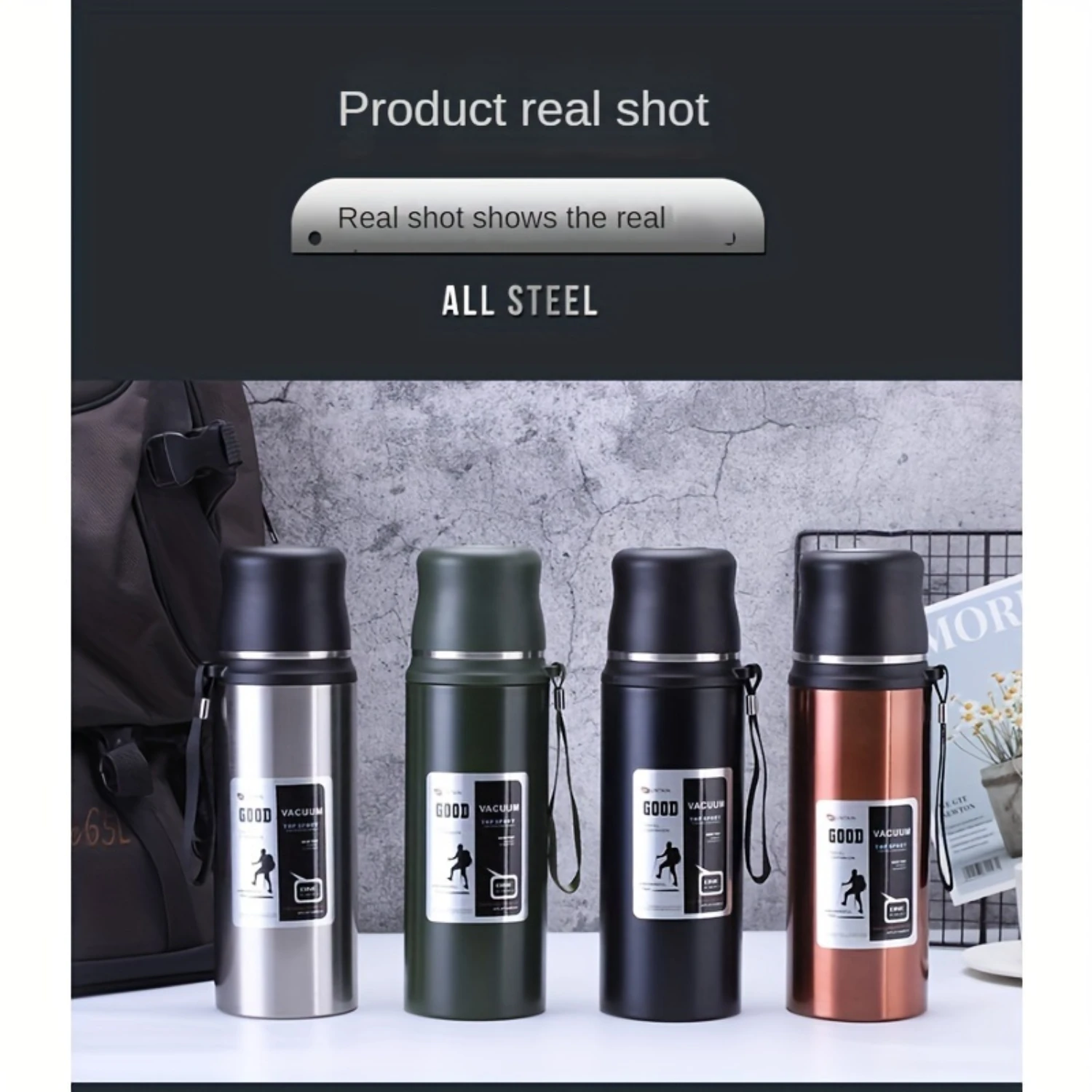 

1pc 800ml Extra Large Capacity Premium Vacuum Insulated 304 Stainless Steel Water Bottle - Keeps Drinks Hot/Cold for Hours, Free