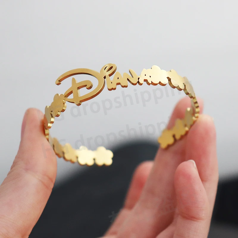 

Браслет из нержавеющей стали с индивидуальным именем и цветами, необычный браслет в стиле ретро для женщин, ювелирные изделия, невыцветающий, высококачественный подарок для девочки