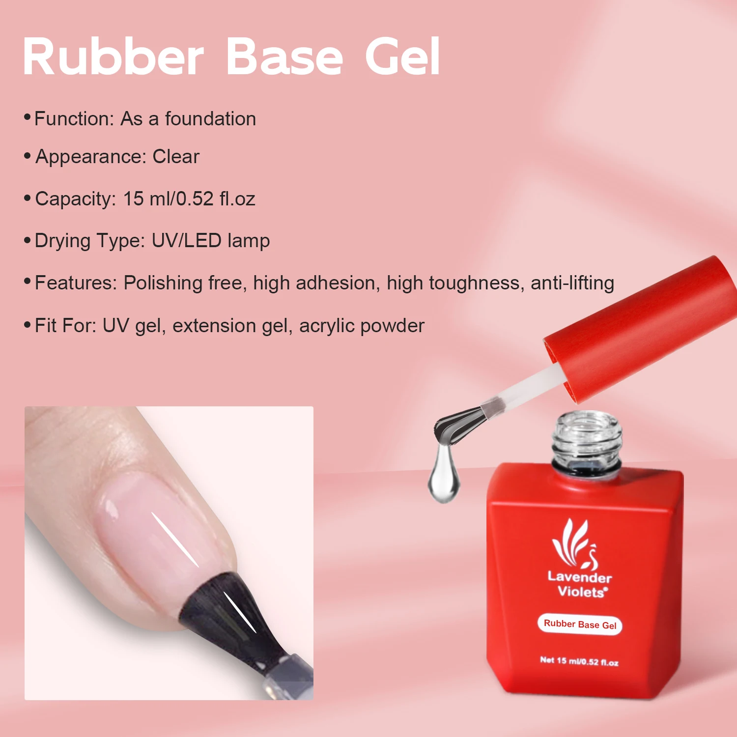 15ml Rubber Base Coat, High Adhesion Soak Off Base Gel Nail Polish, Easy to Apply for Starter Beginner Home Salon Nail Manicure