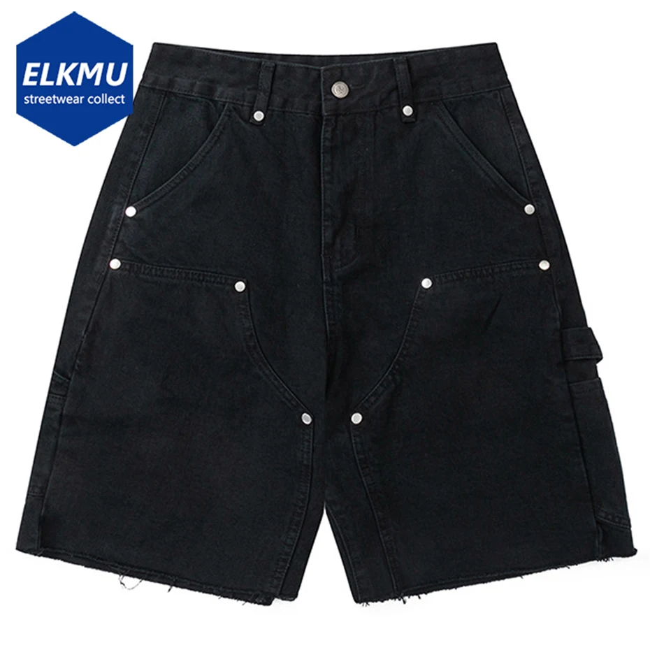 

Винтажные шорты с заклепками в стиле пэчворк, мужские летние повседневные свободные шорты, уличная одежда, шорты в стиле Харадзюку в стиле хип-хоп