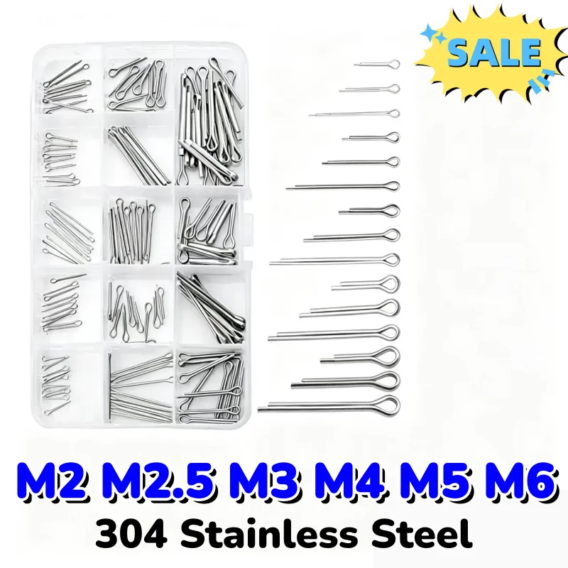 30Pcs/48Pcs/80Pcs/90Pcs/260Pcs M2 M2.5 M3 M4 M5 M6 304 Stainless Steel Cotter Pin Kits Split Pin Assortments Cotter Pin Sets