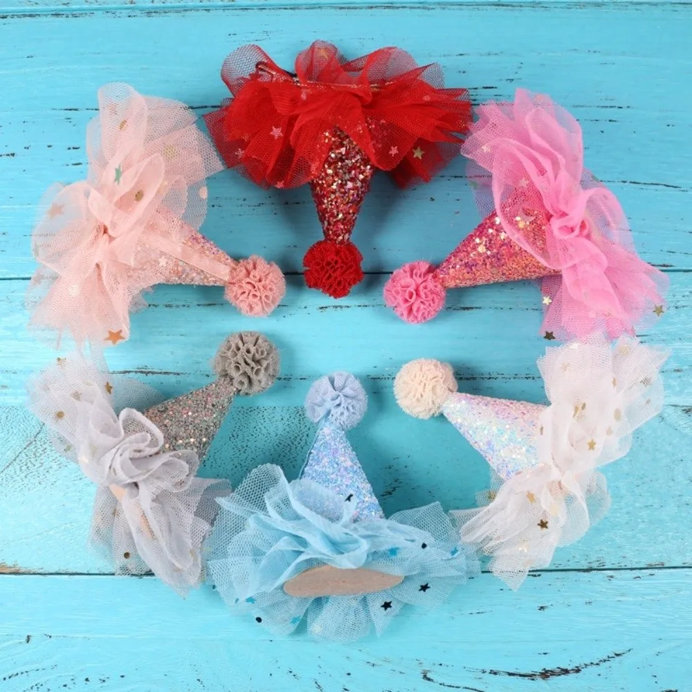 Glitter Birthday Hat Hair Accessories Sparkling Sequin Lace Headband Hairclip Colorful Party Hat Birthday Party Props