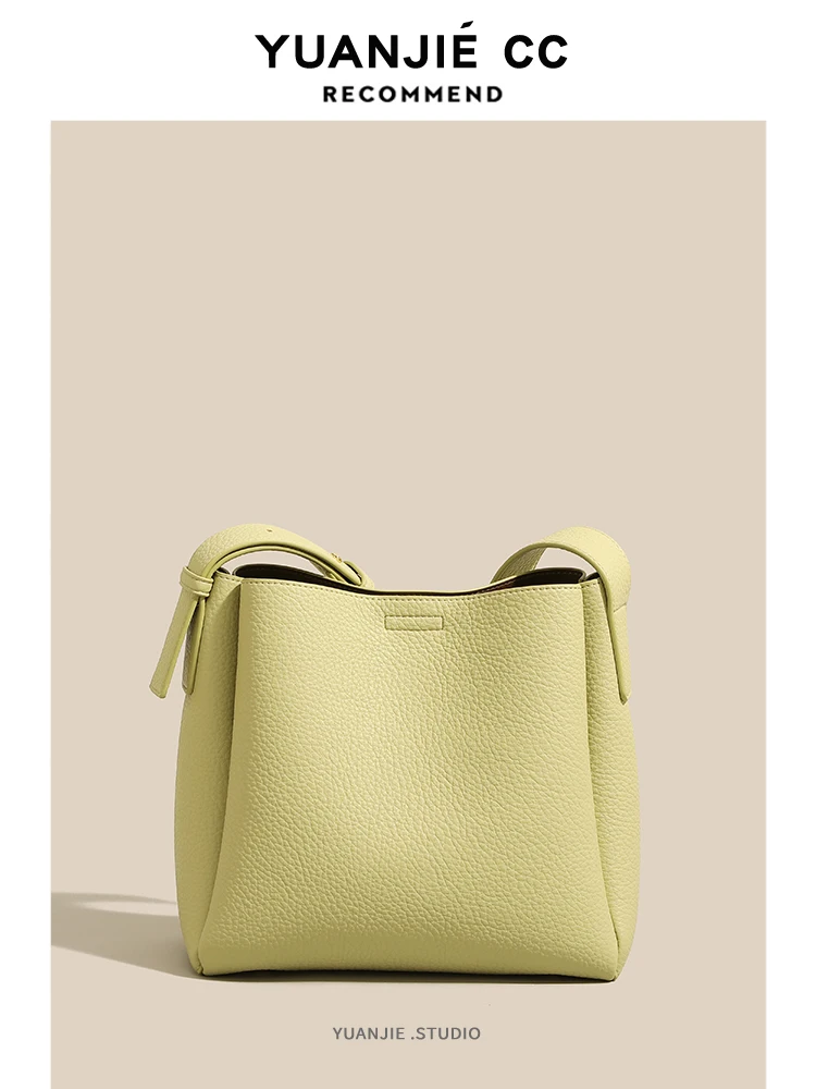 

Genuine Leather Bucket Bag Women's Crossbody Shoulder Bag Soft Texture Summer Casual Versatile Handbag Stylish British Style