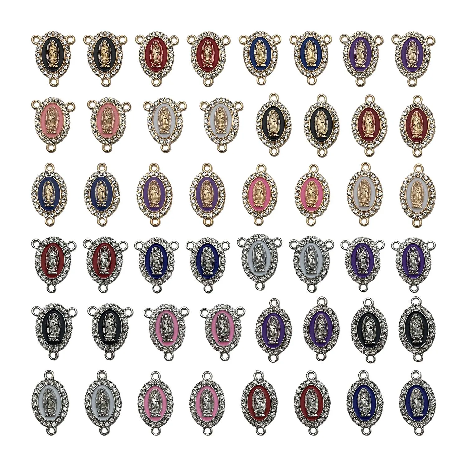 10/12pcs Enamel Virgin Mary Charms Alloy Inlaid Rhinestone Pendants for DIY Bracelets Necklaces Jewelry Making Accessories