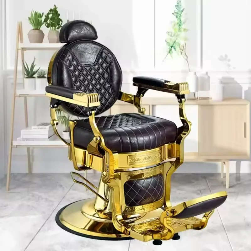 High Quality Barbershop Furniture Black Gold Antique Styling Hairdresser Chair Adjustable Reclining Costom Barber Chair