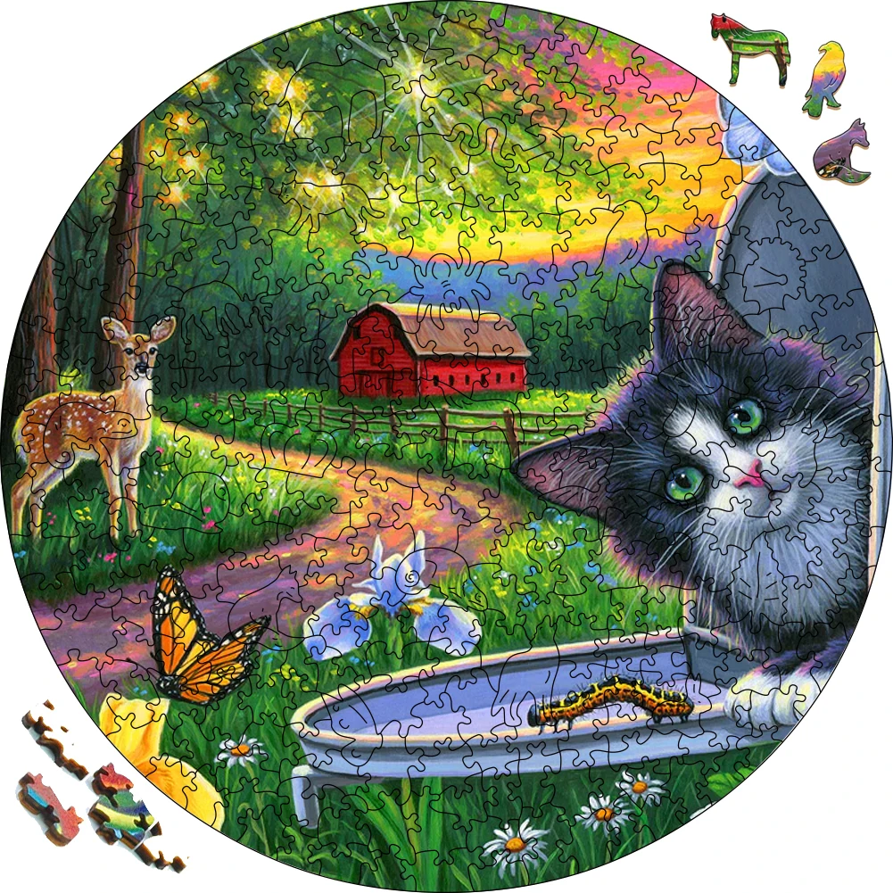 Country Cute Cat Puzzles 3D Wooden Jigsaw Puzzle Funny Toys For Boys Grandpa Wood Puzzle Board Games For Children Gift