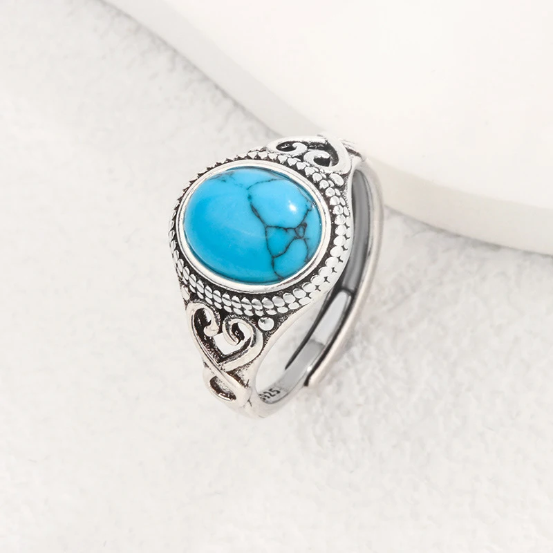 Foxanry Silver Color Natural Stone Rings For Women Couples Vintage Fashion Bohemia Elegant Personality Anniversary Jewelry Gifts