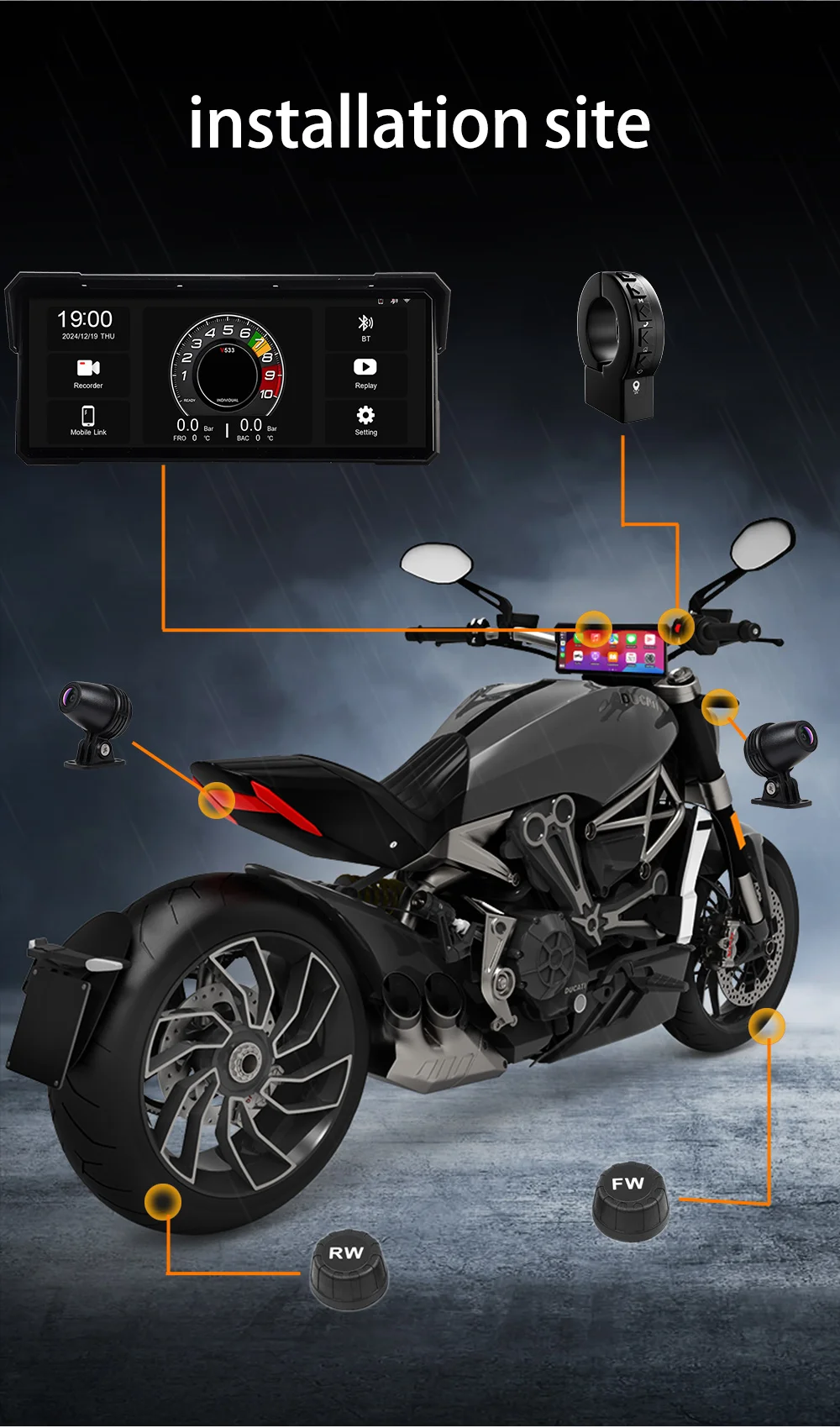 JIUYIN 8,1/7 Zoll Kabelloses CarPlay Moto Android Auto Tragbares IPX8 Motorrad-Armaturenbrett-Navigationsdisplay Bildschirmmonitor – Detail 14
