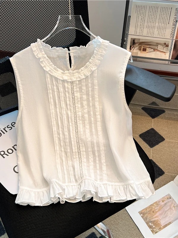 

Loose Korean Sle Svel Vest Women's Summer Faion round Ne Flower Girl irt Casual Comfortable Breathable Top