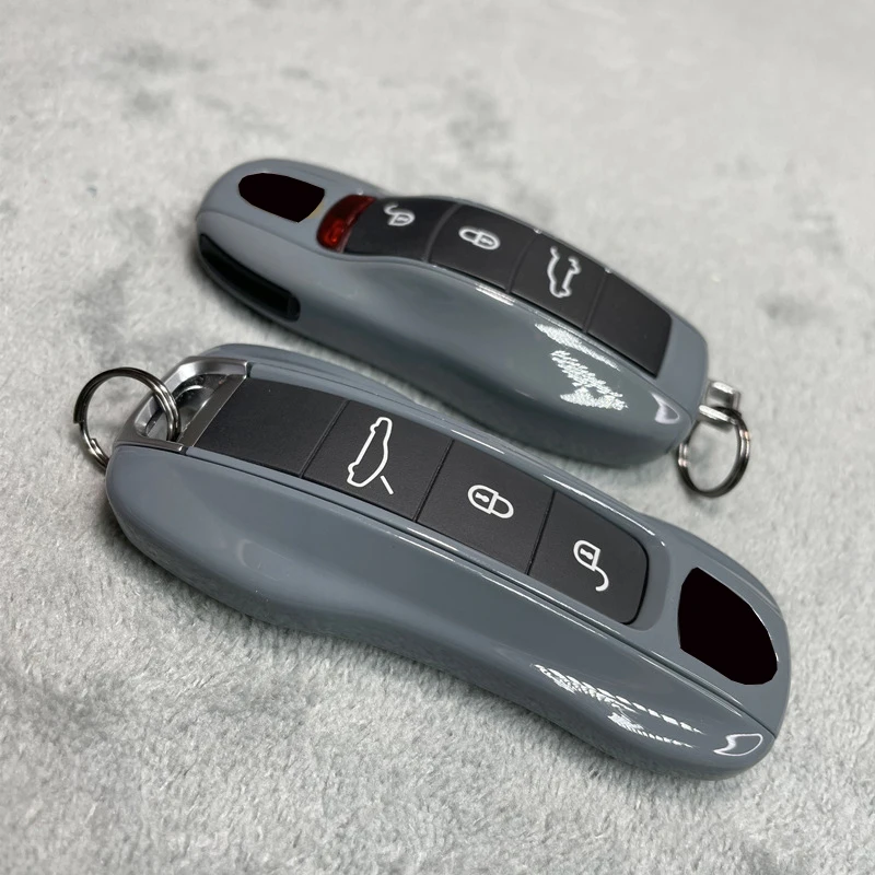 Key case in cement grey for Porsche models 718, 911, Panamera, Cayenne, Macan, Boxster, Cayman. Car key shell cover. Replaceable