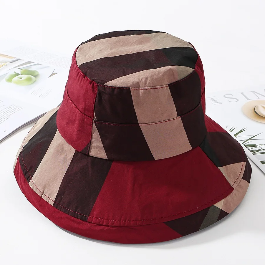 Women Summer Plaid Folding Bucket Hat for Beach Holiday Lady Spring Bowler Sun Protection Cap Classic Headgear New in Wholesale