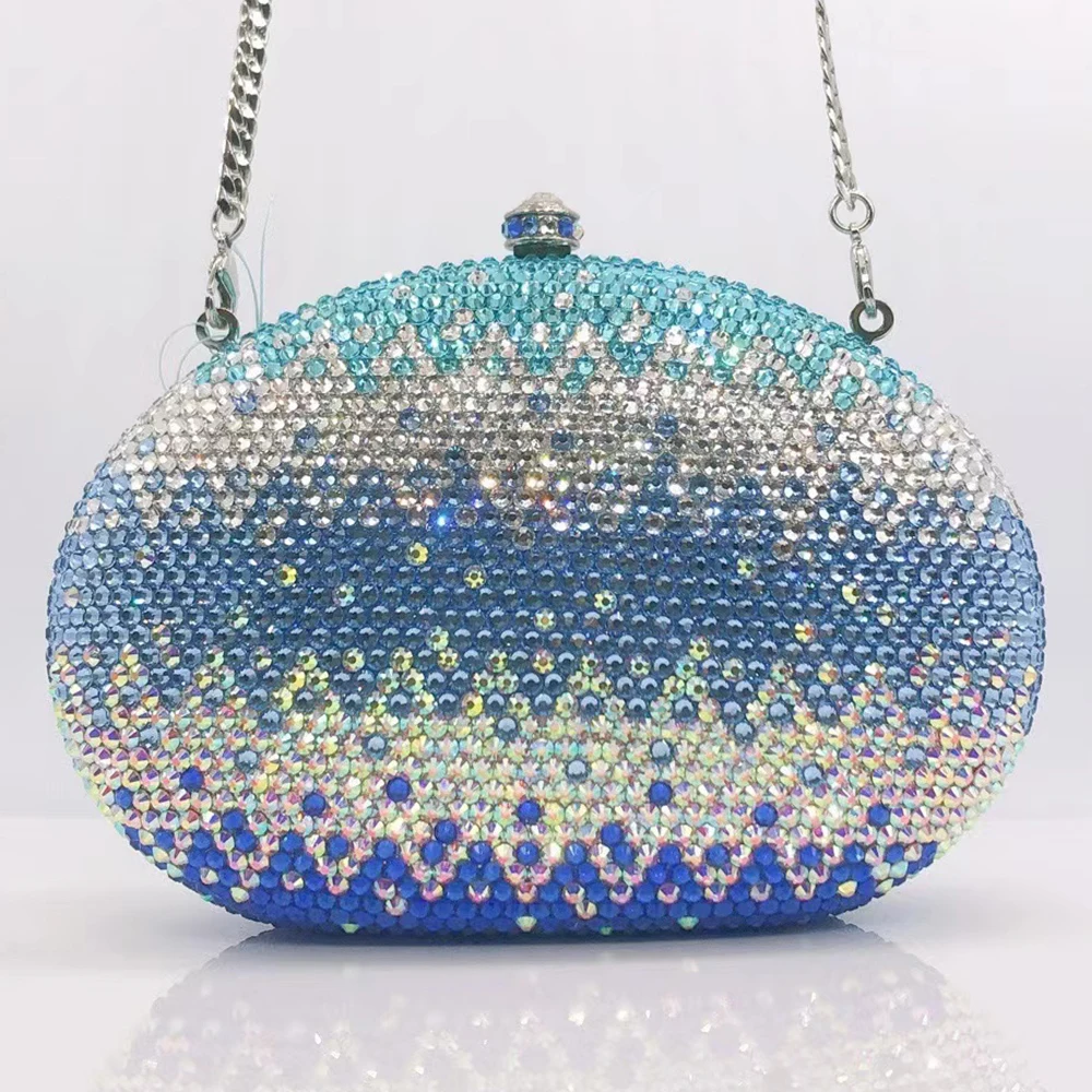 

New Luxury Gold /Blue/White Diamond Women Evening Bag Fashion Lady Crystal Purses Party Dinner Handbags Dazzling Clutches Minaud