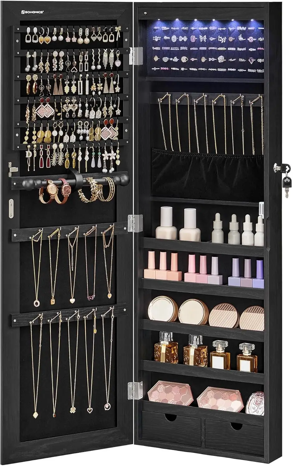 

Подвесной шкаф для ювелирных изделий, настенный шкаф со светодиодной внутренней подсветкой, дверной органайзер для ювелирных изделий, полный рост