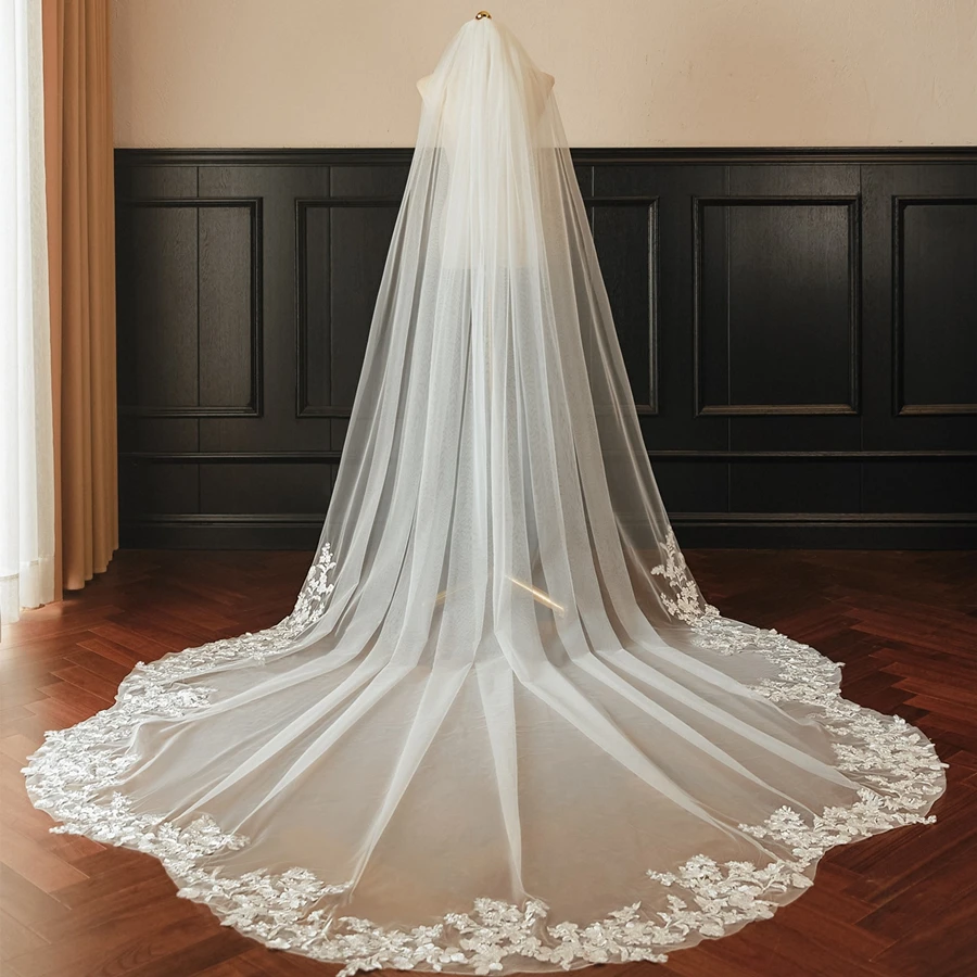 

New Arrival White Ivory 3*3 Meter Cathedral Wedding veils Lace Edge velo Wedding accessories Bridal Veil velos de novia