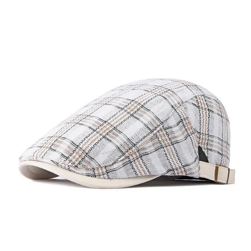 Spring Cotton Plaid Print Newsboy Caps Flat Peaked Cap Men and Women Painter Beret Hats 110