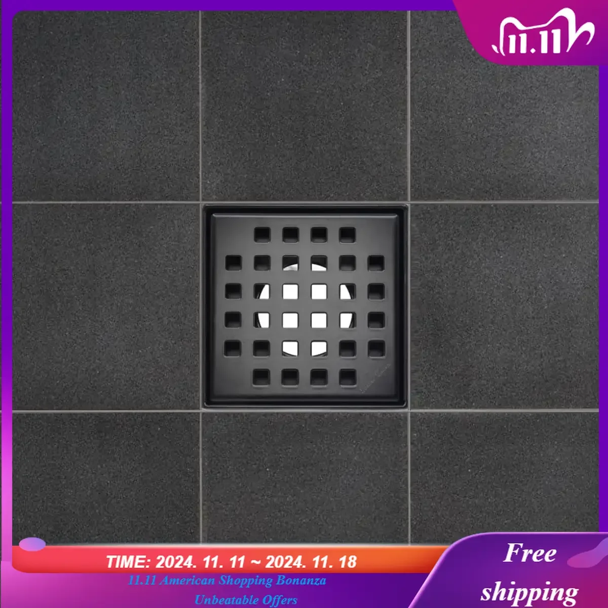 Stainless Steel  Square Matte Black Shower Drain Kit for Tile Floor Drain Grate Cover Hair Catcher Trap Strainer Filte