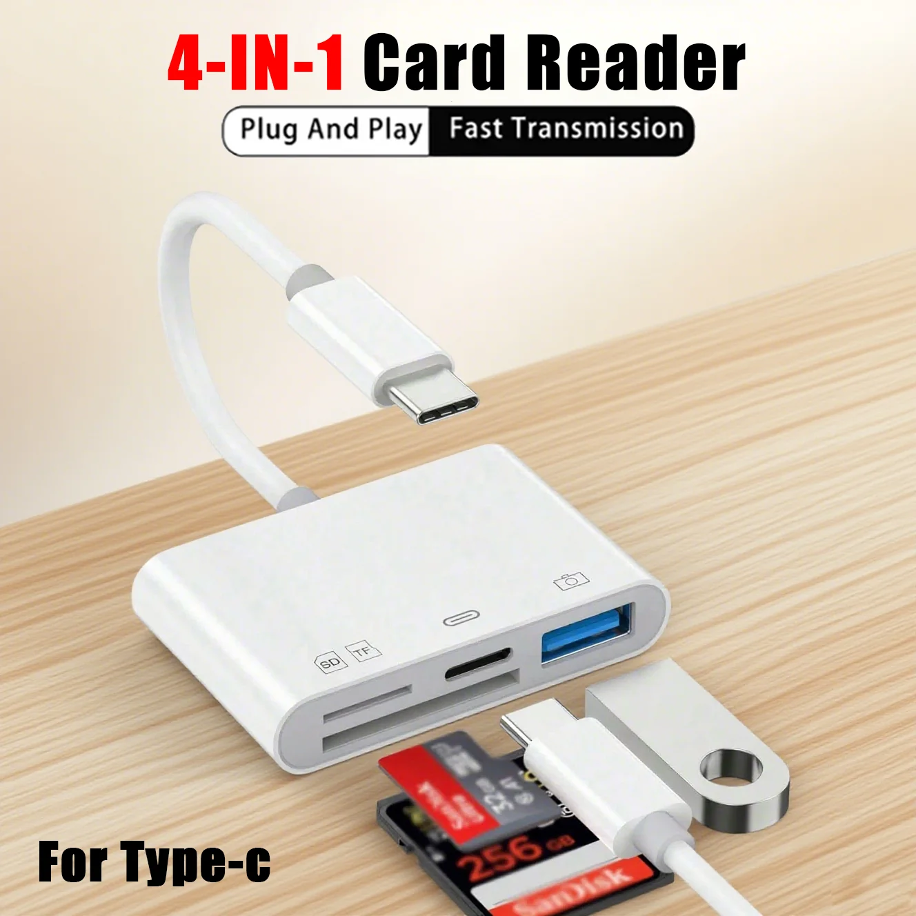 

Высокоскоростной адаптер для чтения 4-в-1 Type-c к SD/TF OTG Reader Быстрая передача для iPhone 14 13 12 11 Pro Max Mini Xs Max X