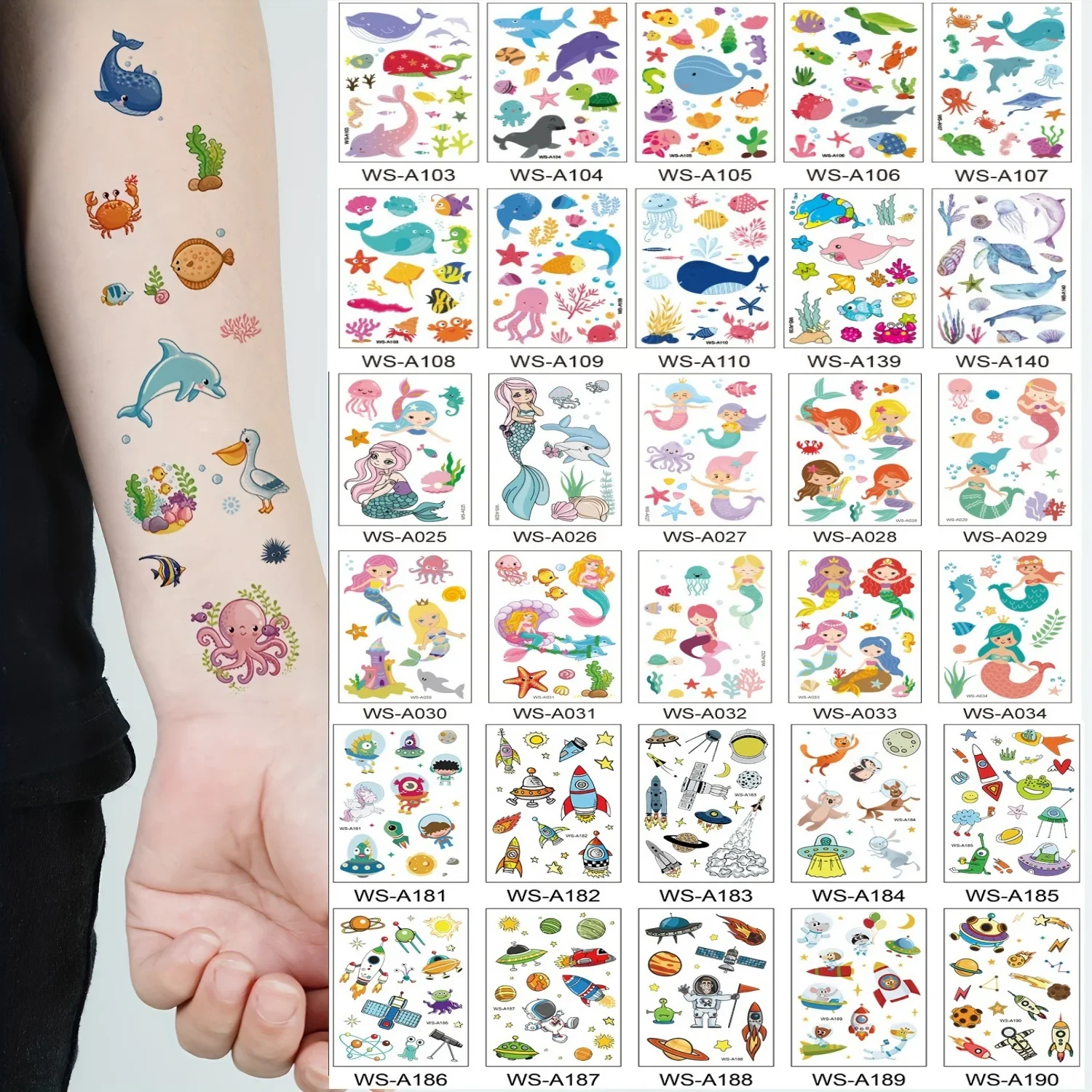 10pcs/set Cute Temporary Tattoos Kids Butterfly Truck Unicorn New Design Fake Tattoo Stickers Waterproof for Girls Boys Children