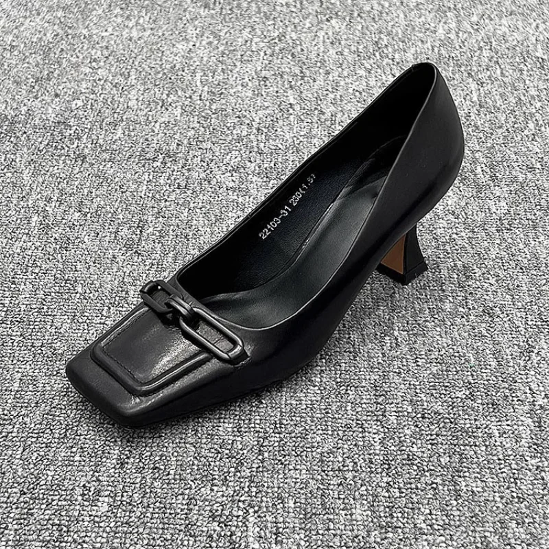 

Fashion Designer Women Shoes Metal Buckle Decoration Slip-on High Heel Elegant Comfort Casual Shoes Everyday All-Match Women Sho