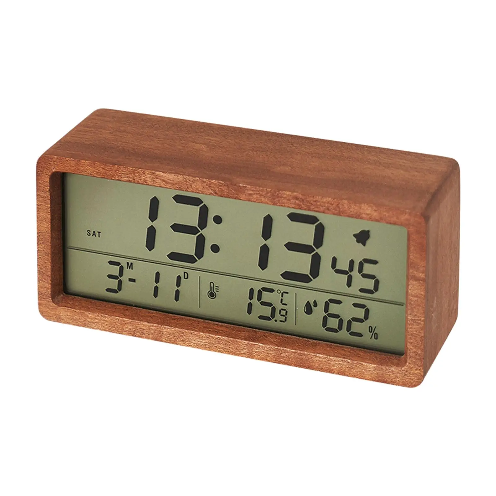 Wood Digital Alarm Clock Portable Snooze Mode Table Clocks Dark Color