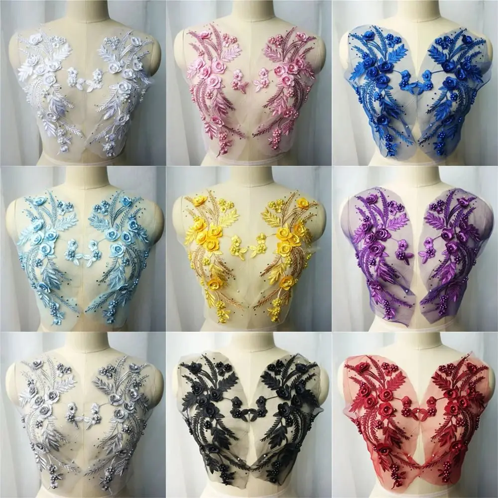 Spitzenstoff Weiß Schwarz Hochzeitskleid Applikationen 3D Blumen Quasten Perlen Spitzenapplikationen Kleid-Applikationen