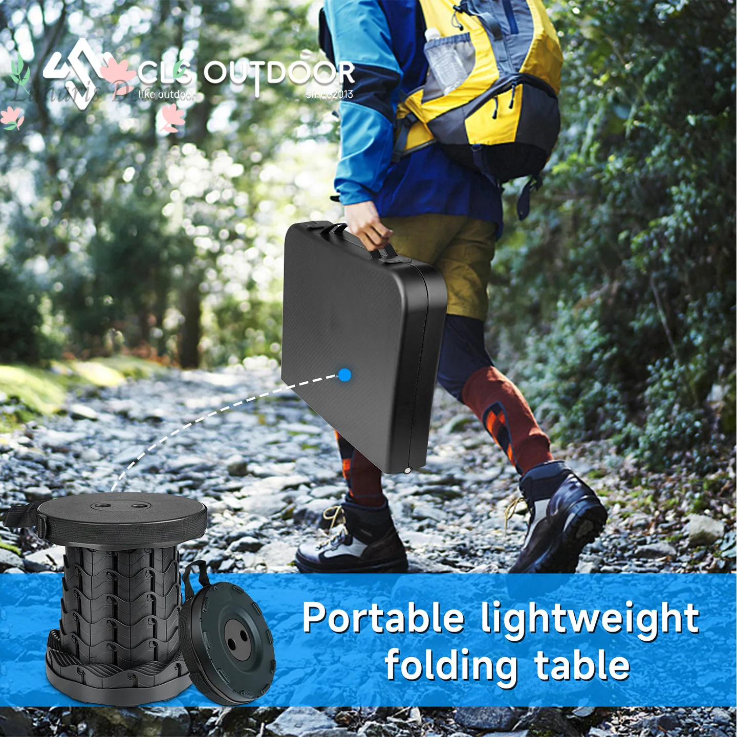 Folding table with stool Portable adjustable picnic stall table Camping Car barbecue